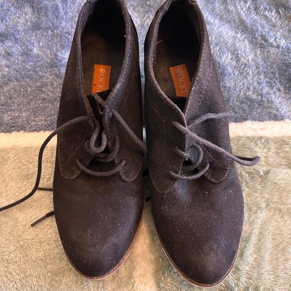 Shoes - Rocket Dog Black Suede Lace Up Ankle Booties Women's Size 6 Block Heel